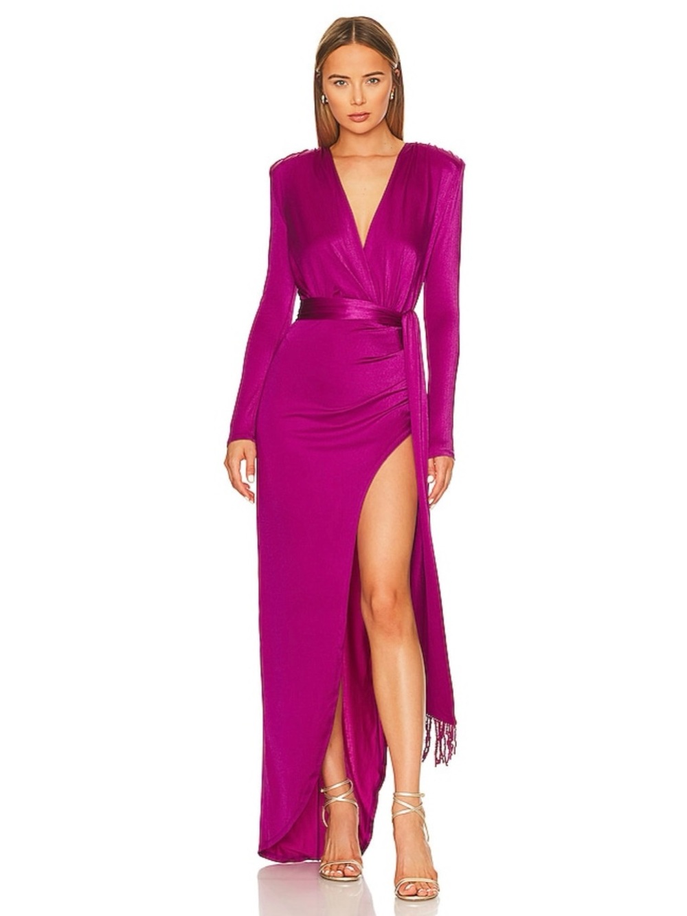 Bronx and Banco Magenta Wrap Maxi Dress with High Slit